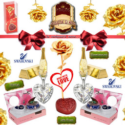 Подаръчен комплект от златна роза 24к,перла на любовта и щастието и шампанско със злато за късмет