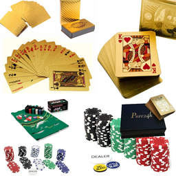 Златни карти за игра плюс покер чипове