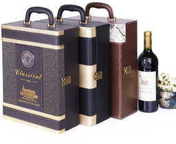 Луксозна кожена кутия с две отделения за бутилки вино