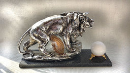 сребърен лъв с естествени камъни за зодия
