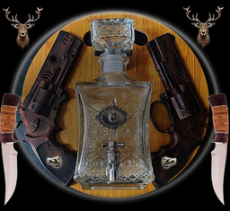 HUNTING set Carafe with cinnamon, pistols and wolf Bulgaria