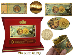 V.I.P златна банкнота и златна монета Биткойн за подарък