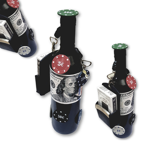 Луксозно вино за подарък 100 DOLLARS  с покер чипове и тесте карти за игра