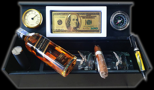 Humidor кутия за пури с аксесоари и златна банкнота подарък