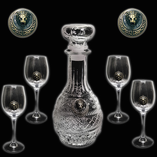 Кристална гарафа с 4 чаши за ракия или други видове алкохол Лъв