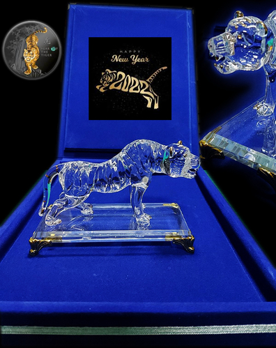 Crystal tiger statuette with gilding for 2022 price bulgaria